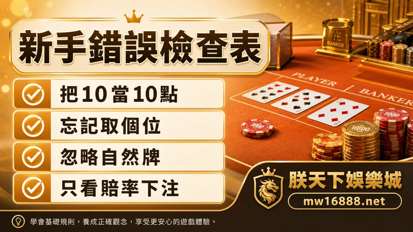 百家樂新手錯誤檢查表|朕天下娛樂城 百家樂新手錯誤檢查表,把10當10點、忘記取個位、忽略自然牌、只看賠率下注
