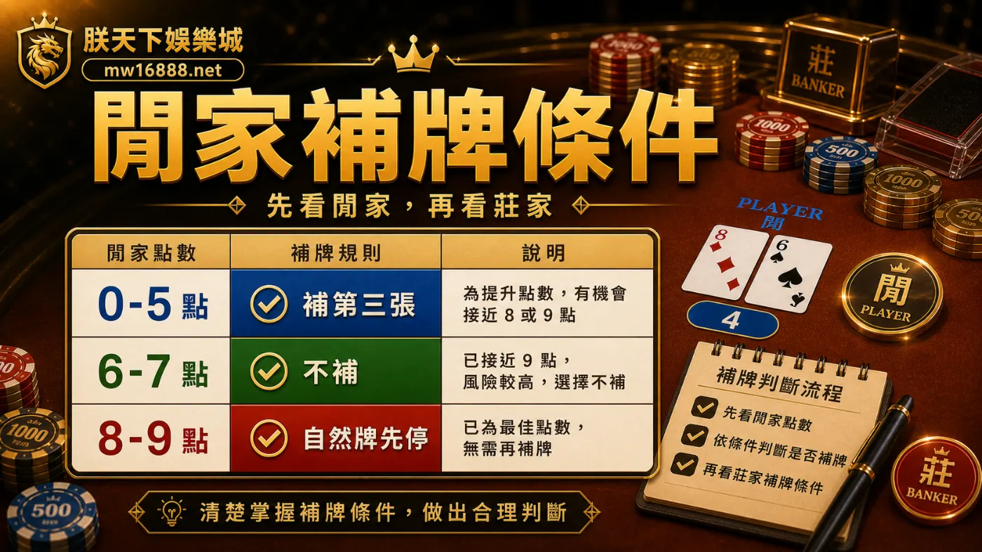 閒家補牌條件|朕天下娛樂城 百家樂閒家補牌條件資訊圖