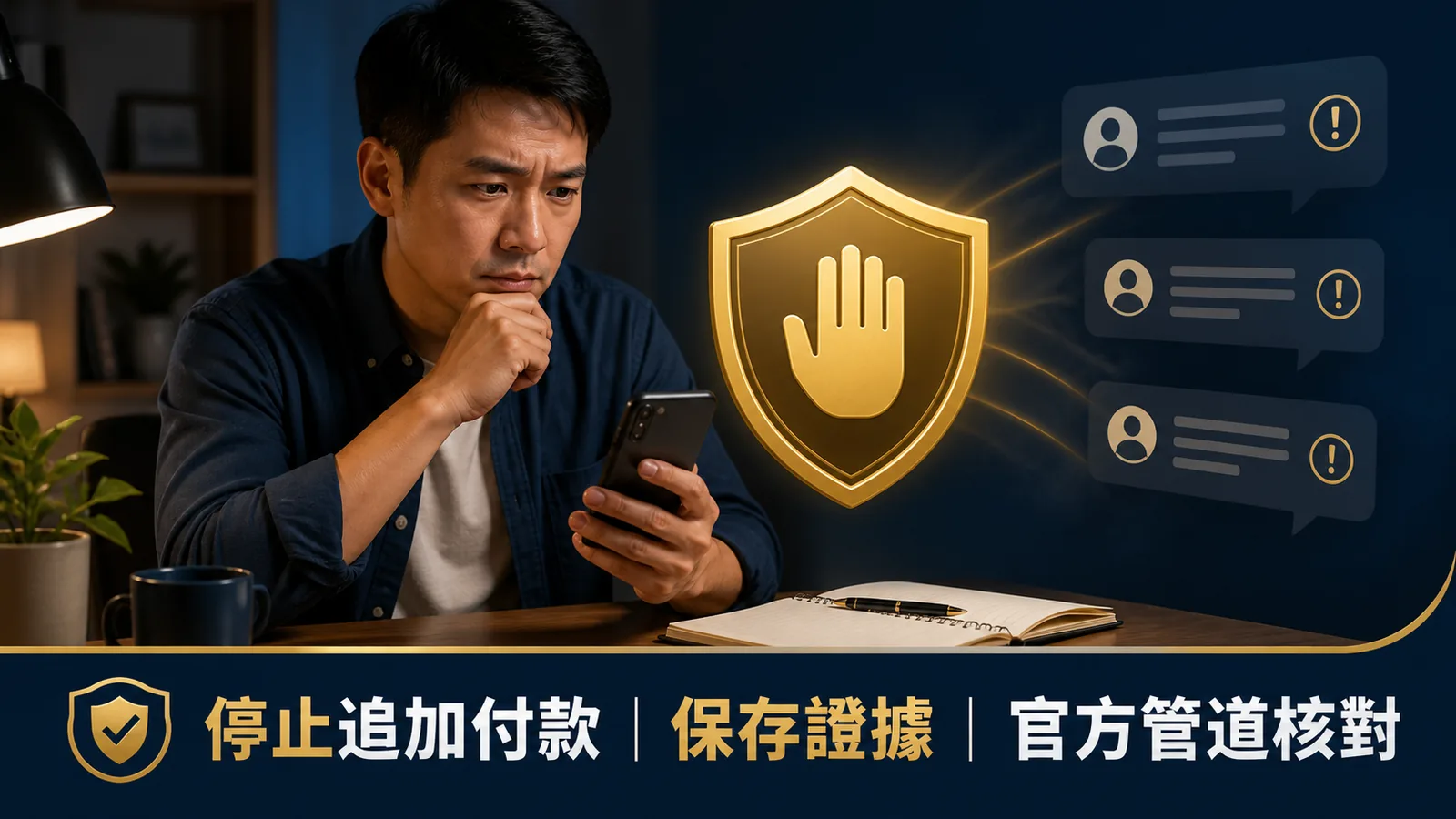 出金異常要求出現時停止追加付款並保存證據的示意圖