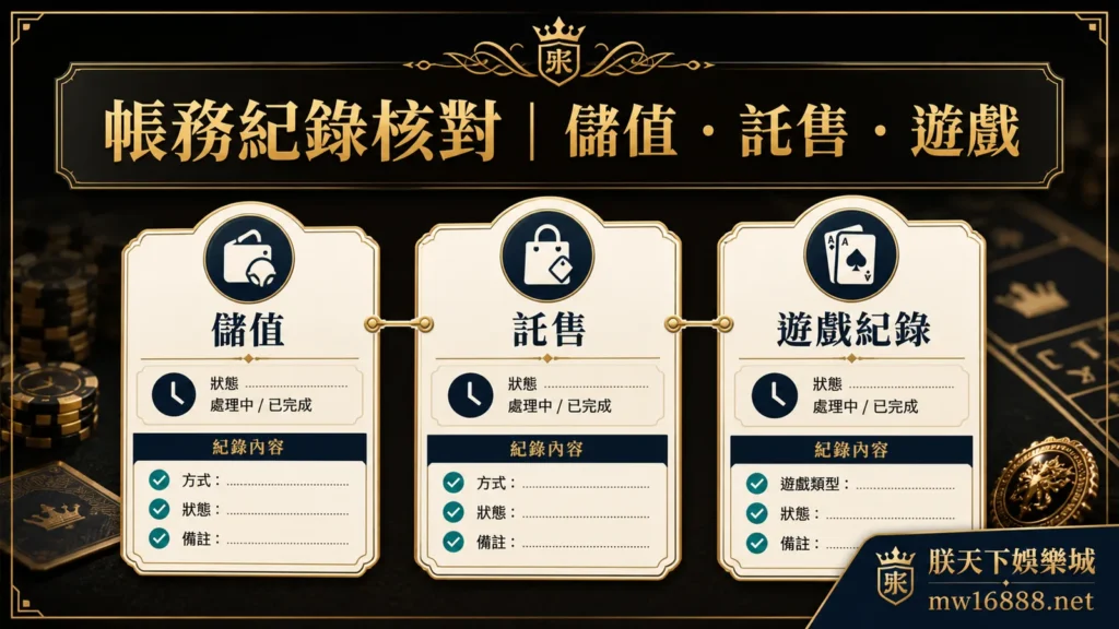 朕天下娛樂城帳務紀錄核對,整理儲值託售與遊戲紀錄