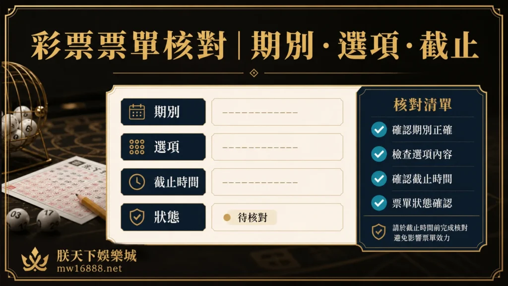 朕天下娛樂城彩票票單核對,整理期別選項與截止時間